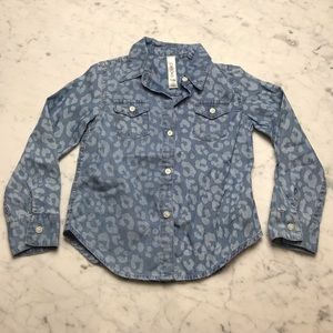 Cherokee Leopard Print Chambray Denim Jean Shirt